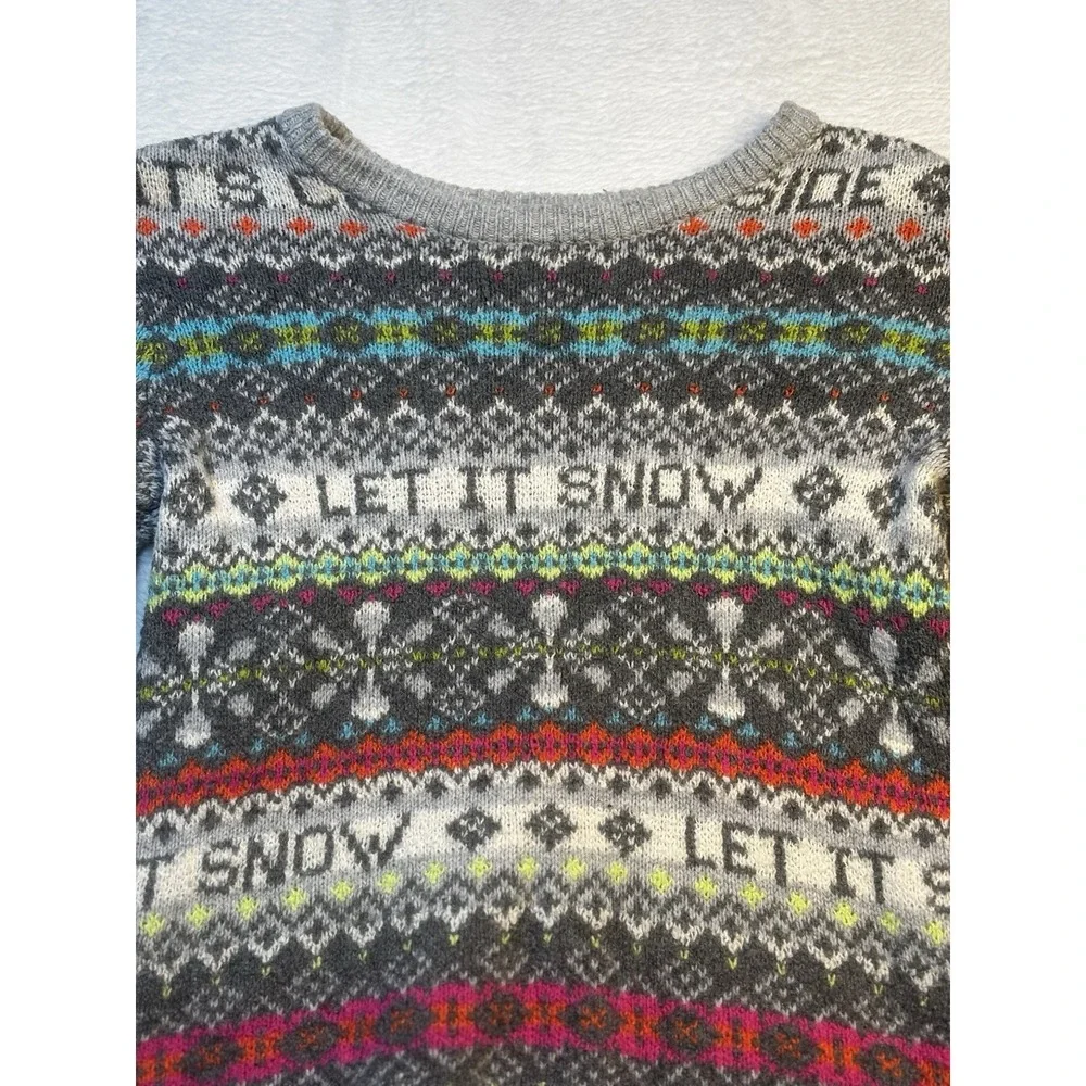 GAP Winter Sweater Kids Fair Isle Snowflake Winter Warm Girls Size 8 M Red‎ Gray
